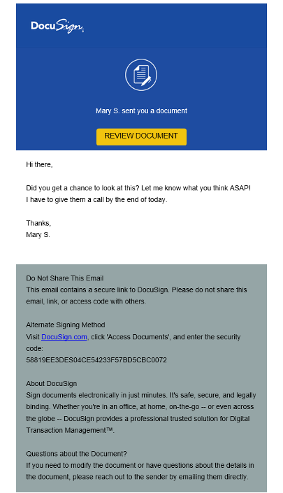 Docusign Phishing E-mail