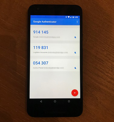 phone screen on the Google Authenticator app